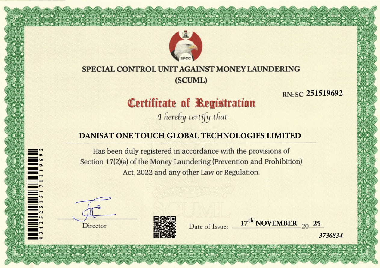 Danisat Corporate CAC Legal License Certification Image Panel